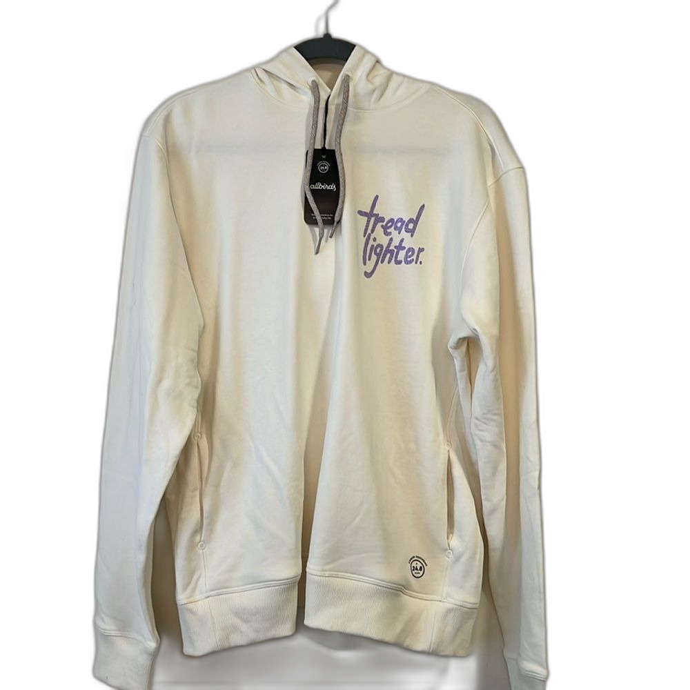 All Birds White Pullover Hoodie Size L Natural White 'Tread Lighter' NWT